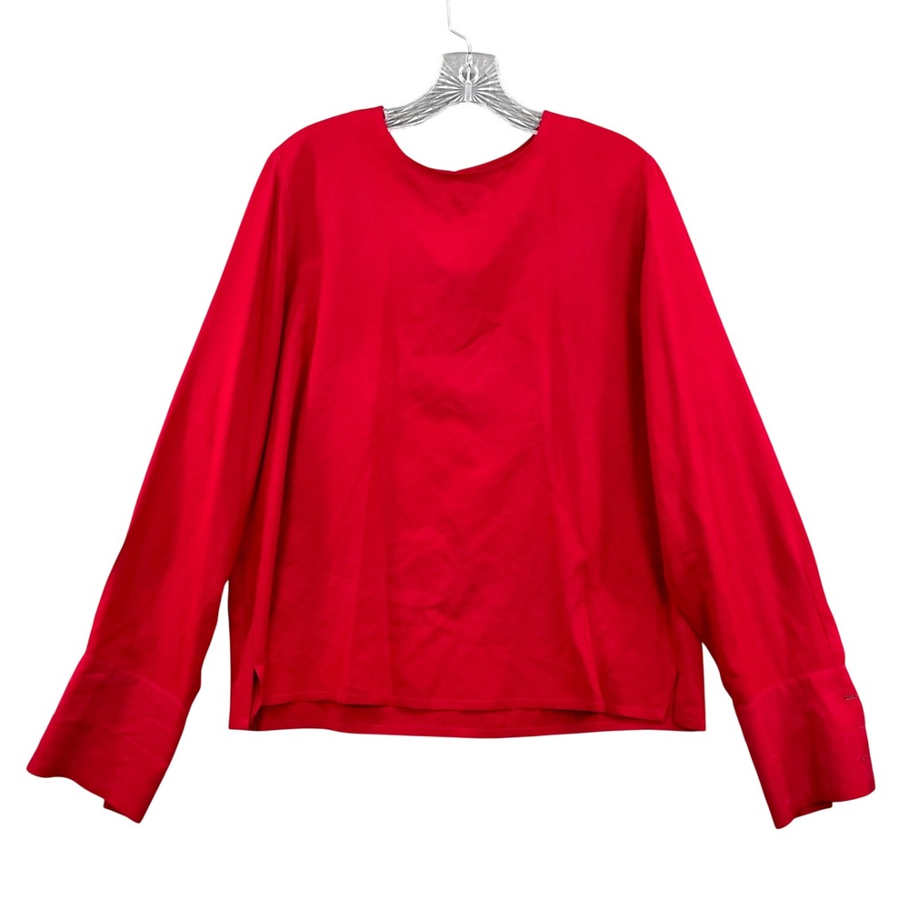 Studio‎ 121 Blouse Womens 14 Red 100% Silk Long Sleeve Keyhole Back Career Top